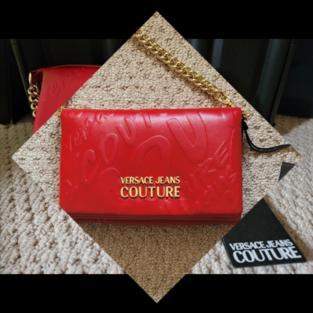 Versace Jeans Couture Red Clutch With Gold Chain